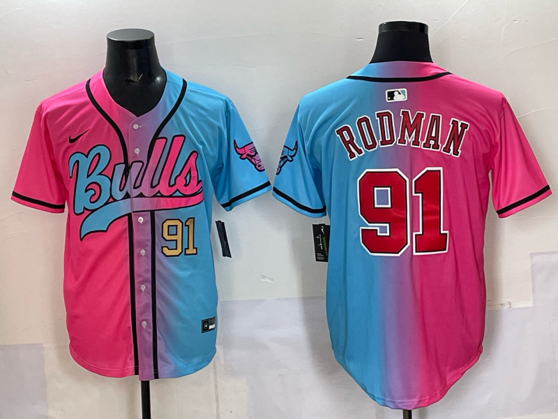 Men Chicago Bulls Nike #91 Rodman Blue pink NBA 2025 Jersey style 005->chicago bulls->NBA Jersey